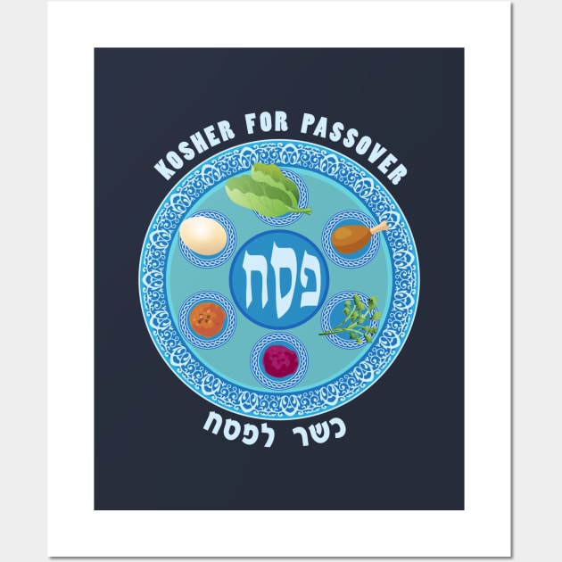 Happy Passover Festival. Passover Seder plate. "Kosher for Passover" - Lettering Jewish Holiday Party Decoration Wall Art by sofiartmedia